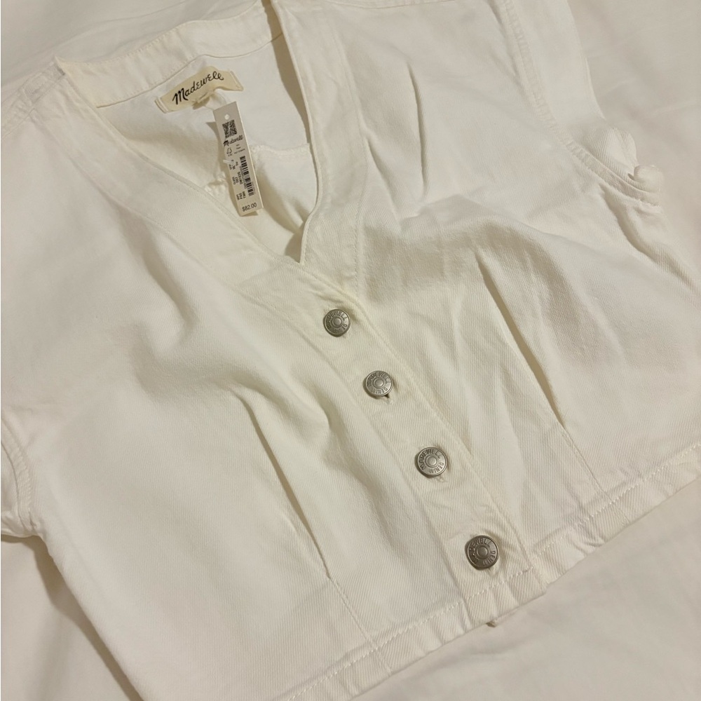SOLD Madewell White Cropped Button-Down Shirt - Picture 5 of 6